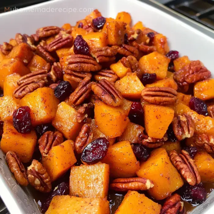 Roasted Butternut Squash with Cranberries and Pecans