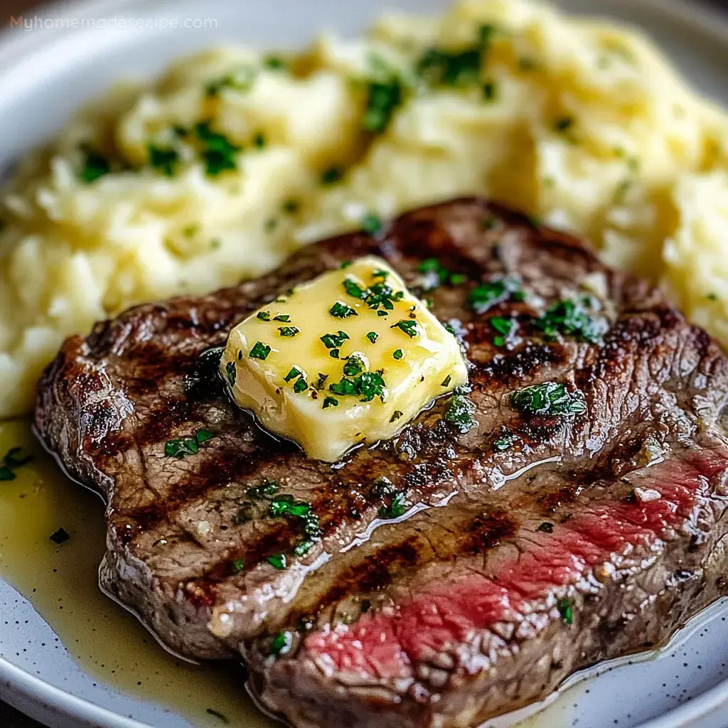 Lemon Herb Butter Steak with Mashed Potatoes