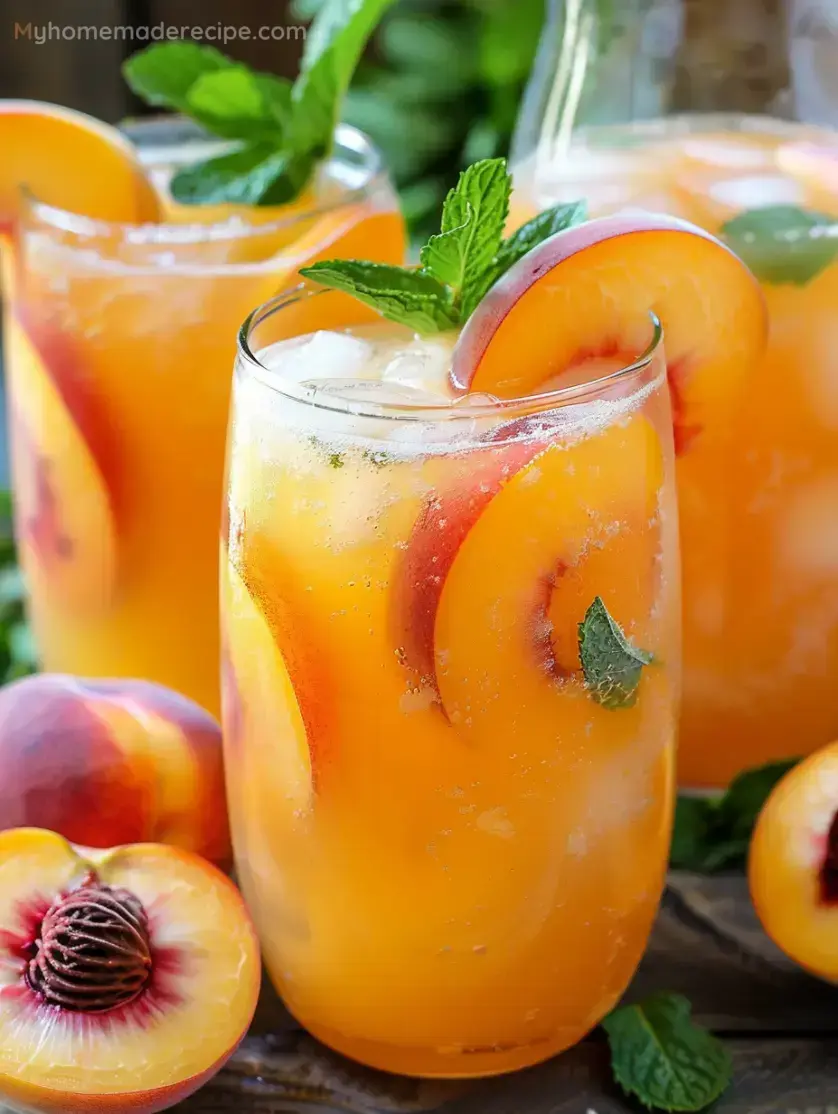 A glass of refreshing peach lemonade with ice