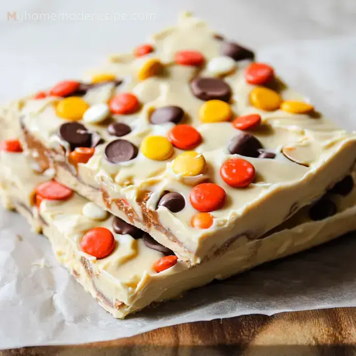 Reese’s Pieces Peanut Butter White Chocolate Bark