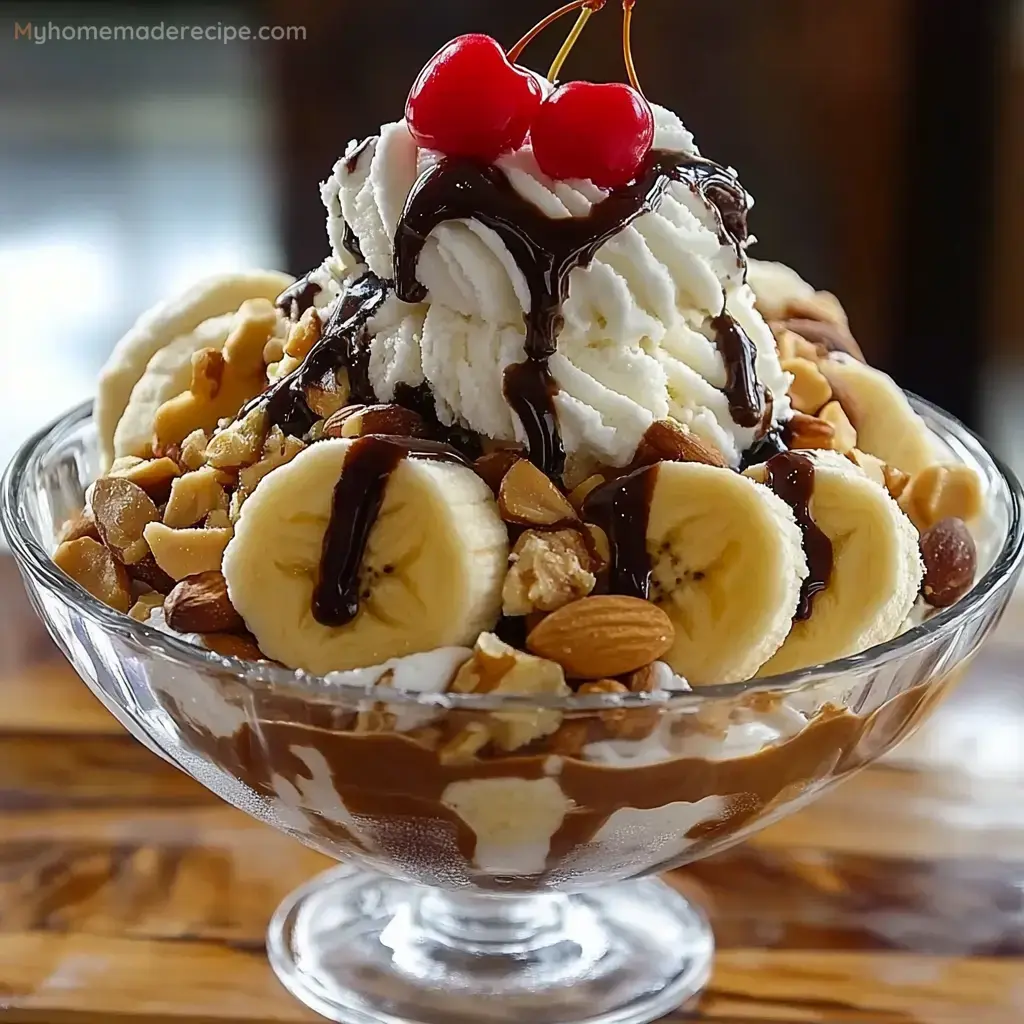 Ice Cream Sundae With Banana Split And Nuts