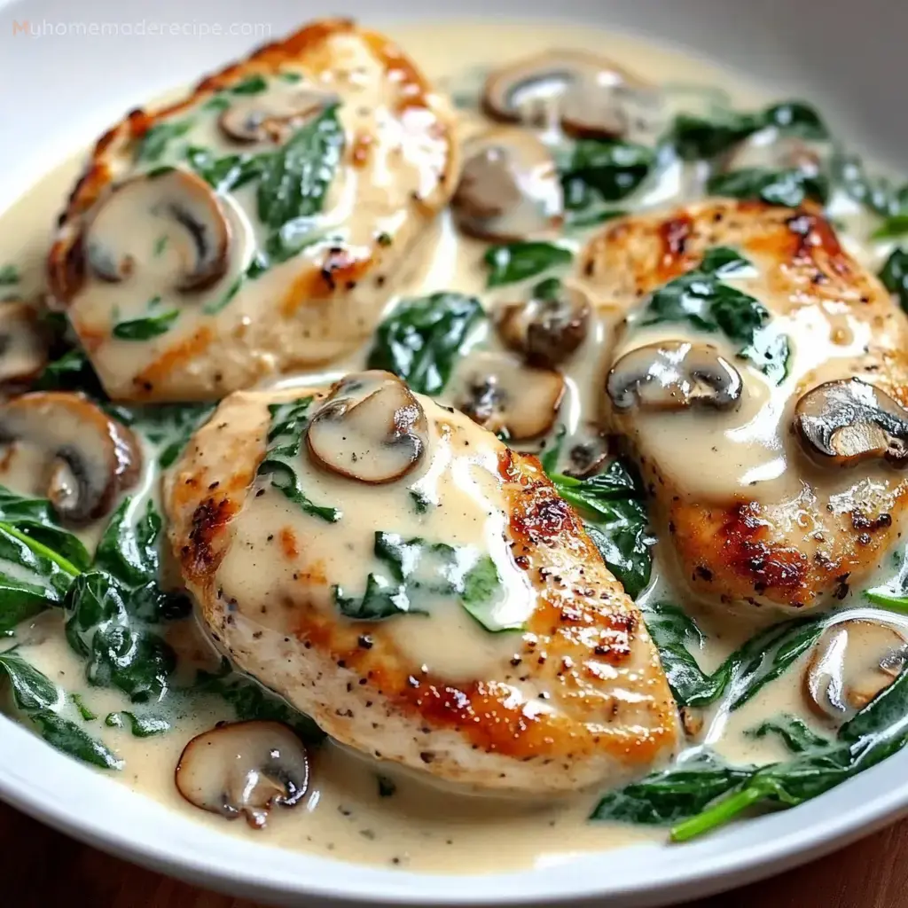 Chicken With Spinach And Mushrooms In Creamy Parmesan Sauce