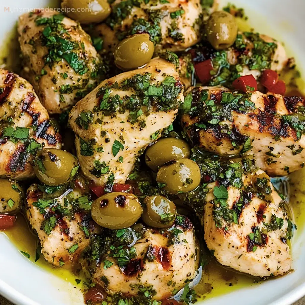 Grilled Chicken with Parsley-Olive Sauce