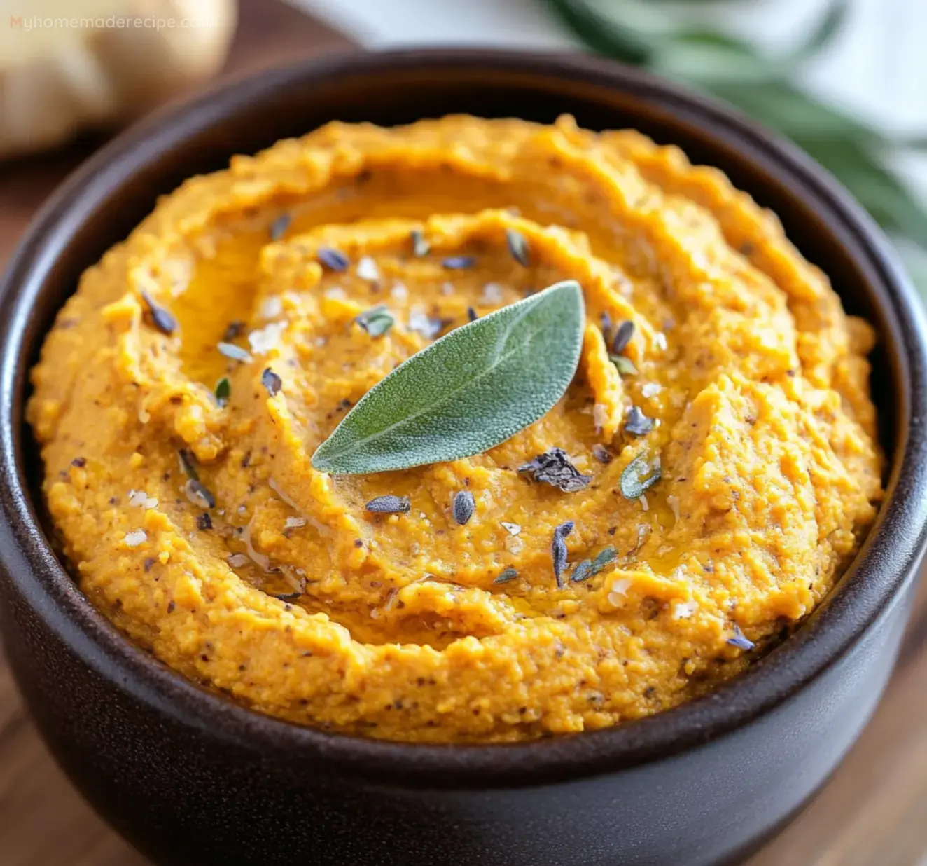 5-Minute Savory Pumpkin Hummus with Fresh Sage