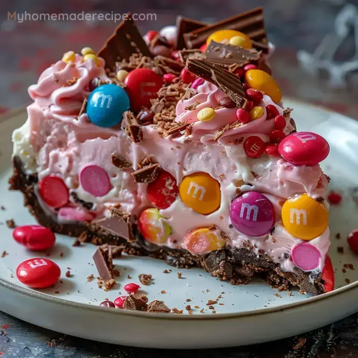 Pink Paradise No-Bake M&M Snickers Cheesecake