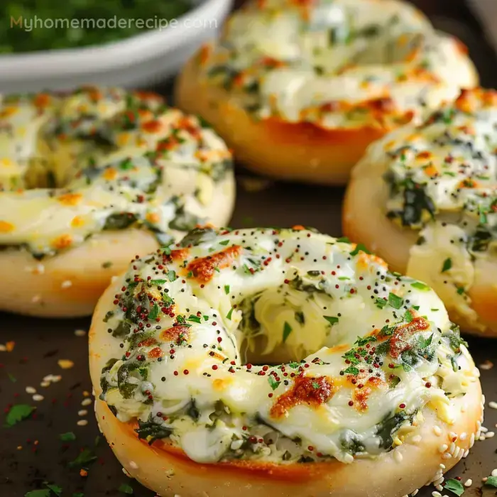 Cheesy Spinach-Artichoke Bagels