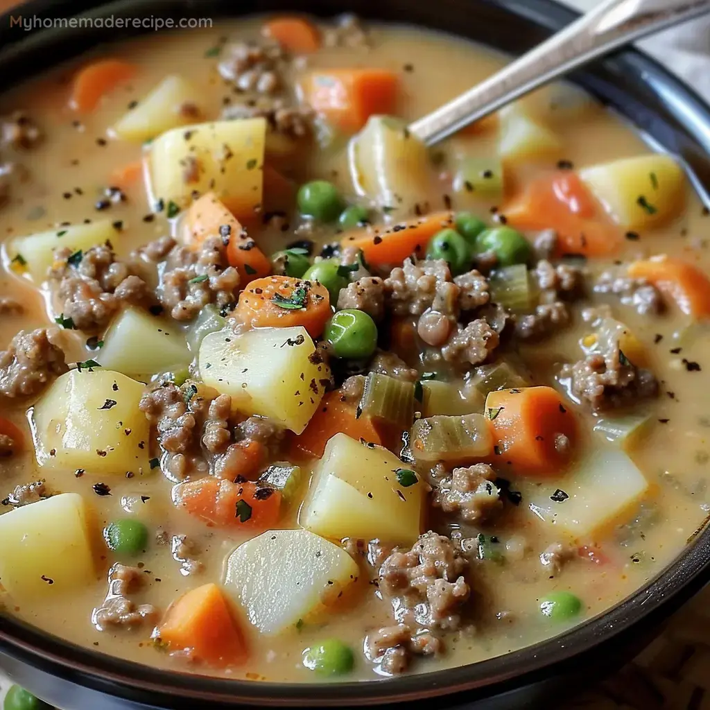 Crockpot Creamy Potato & Hamburger Soup