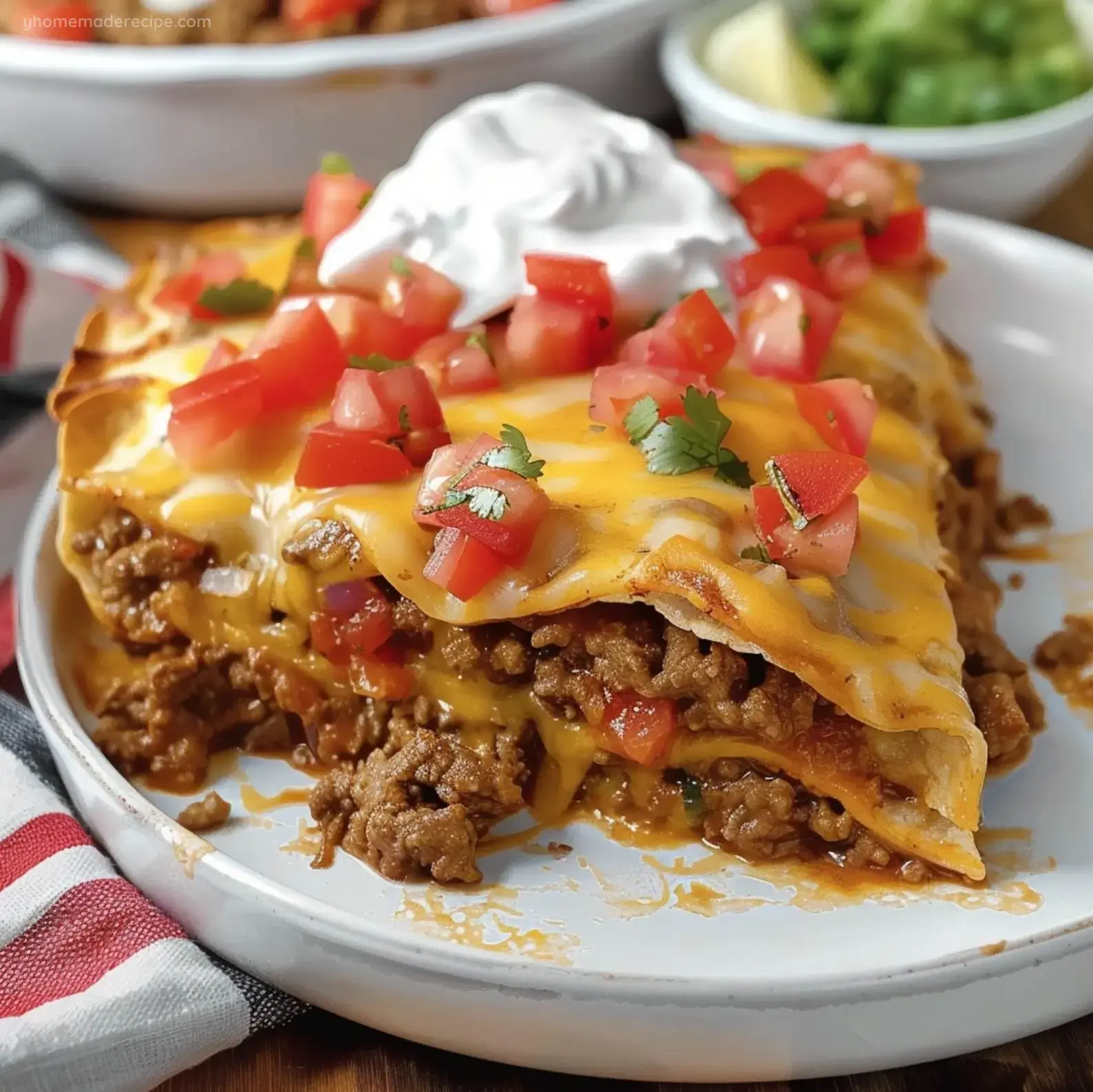 Layered Taco Bake in a baking dish