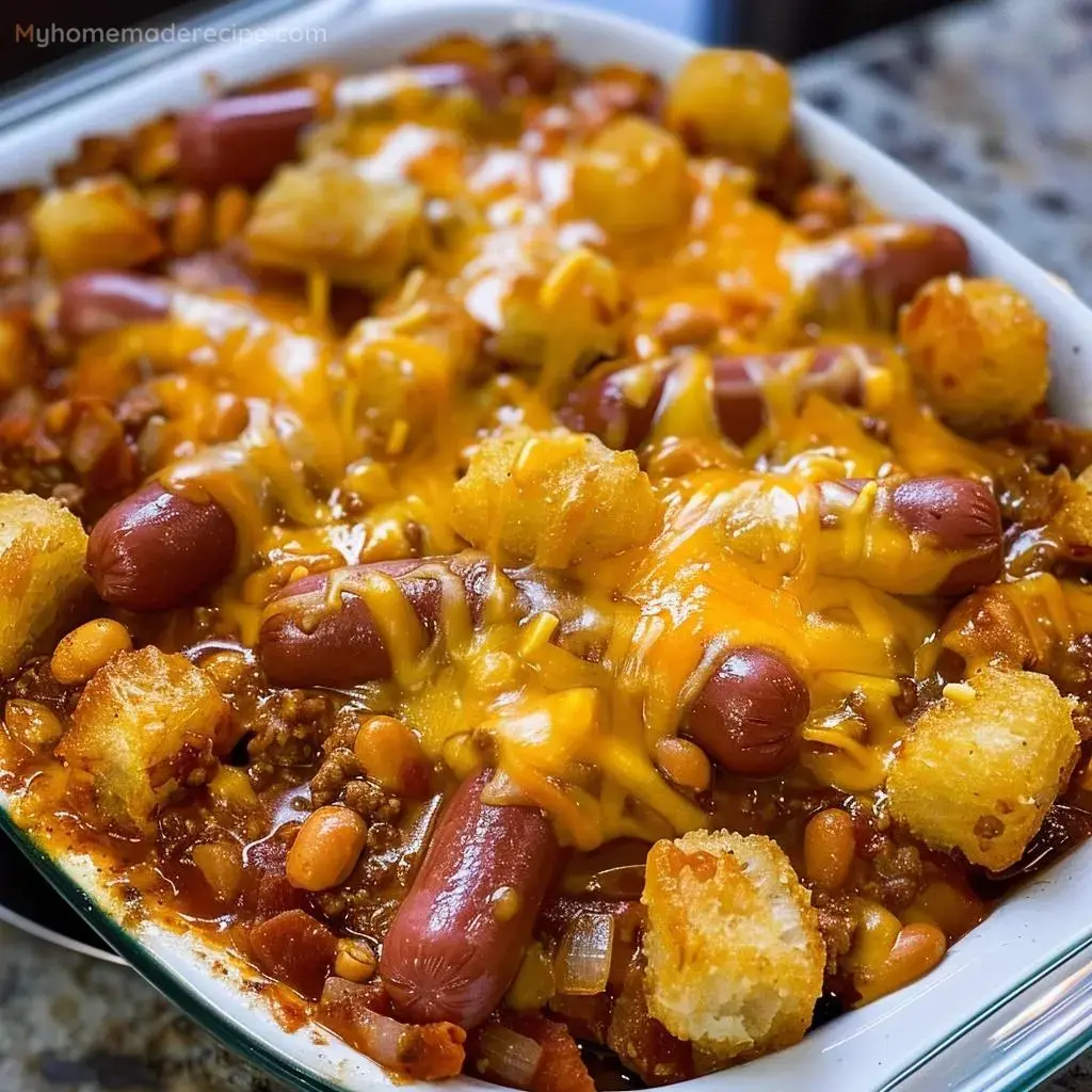 Cheesy Hot Dog Tater Tot Casserole