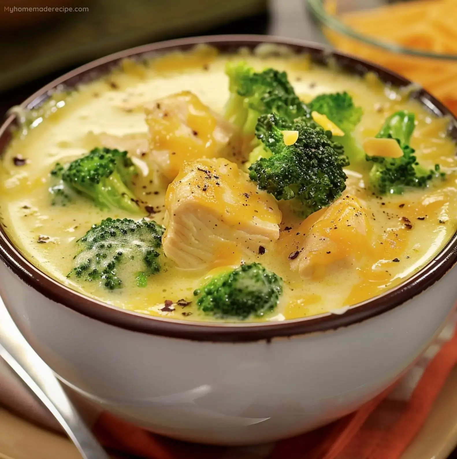 Cheesy Chicken Broccoli Soup in a bowl