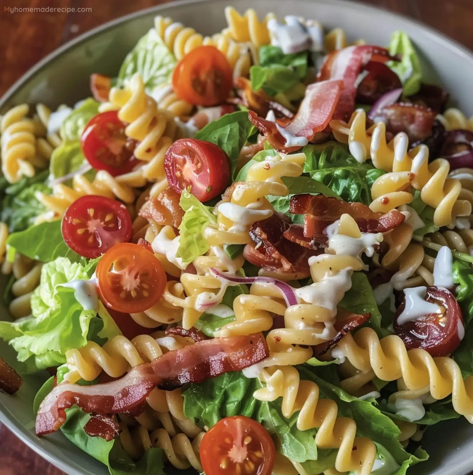 BLT Pasta Salad in a bowl