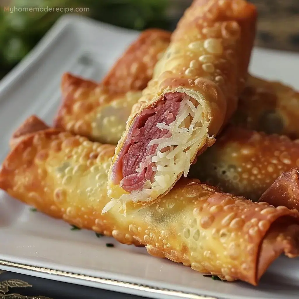 Savory Reuben Egg Rolls on a plate