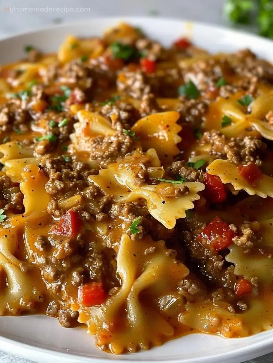 Homemade Hamburger Helper served in a skillet