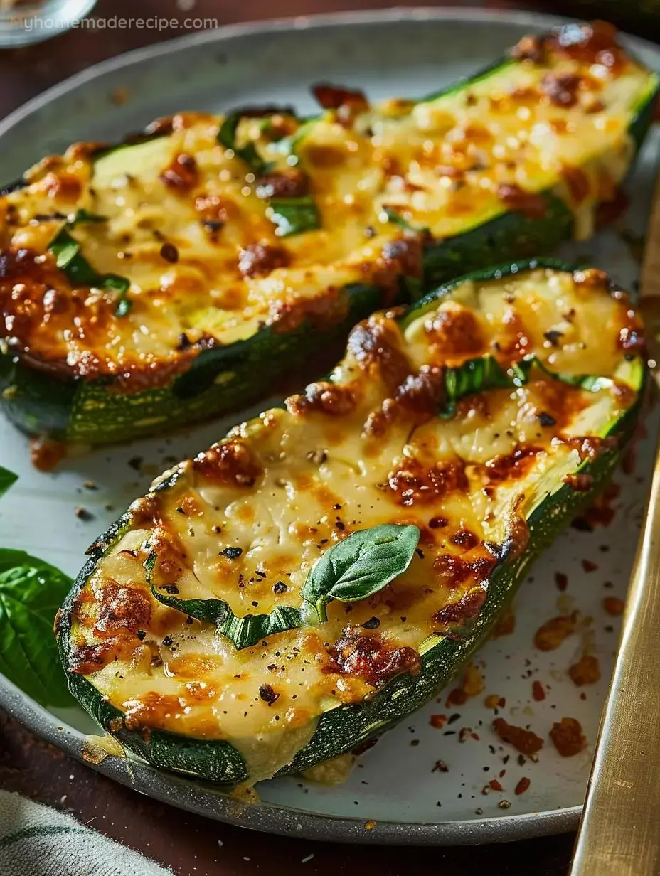 Cheesy Garlic Zucchini Steaks on a platter