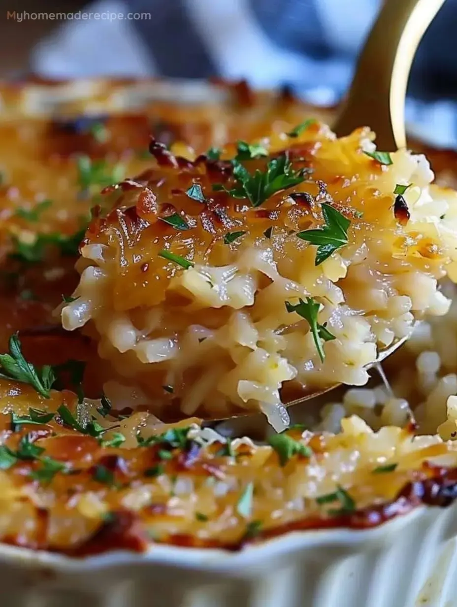 French Onion Soup Rice garnished with fresh parsley