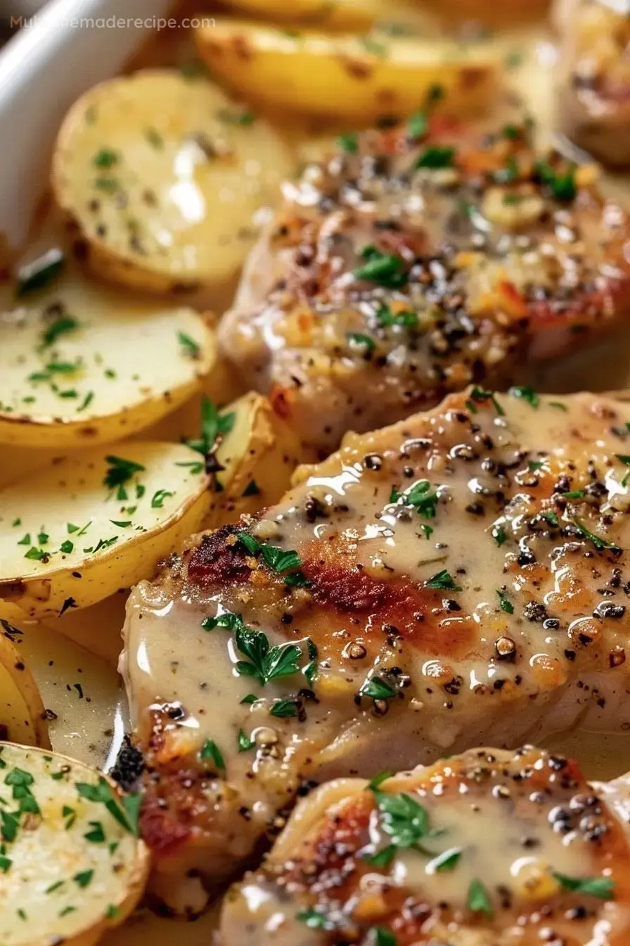 Garlic Parmesan Pork Chops with Cheesy Scalloped Potatoes