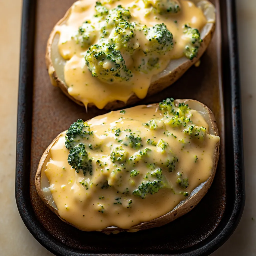 Cheesy Baked Potatoes with Broccoli Cheese Sauce