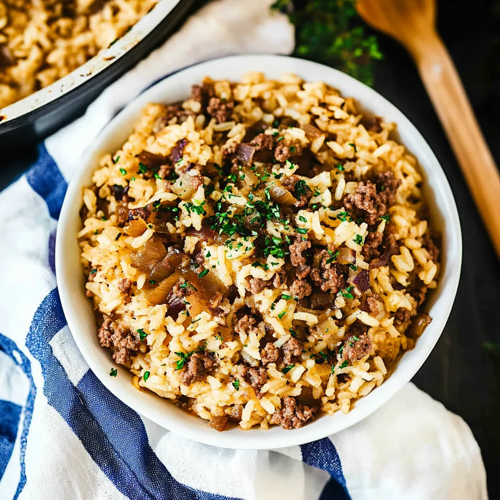 French Onion Ground Beef and Rice Casserole