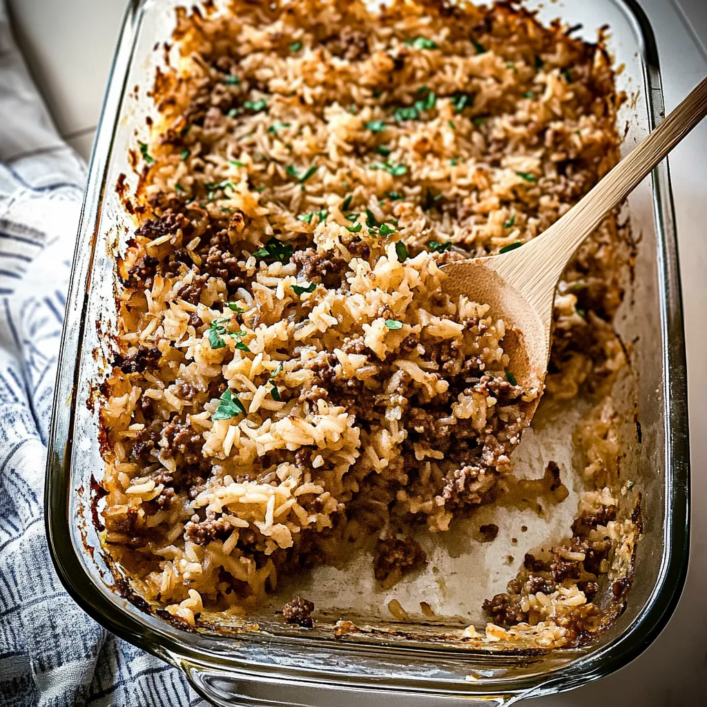 French Onion Ground Beef and Rice Casserole