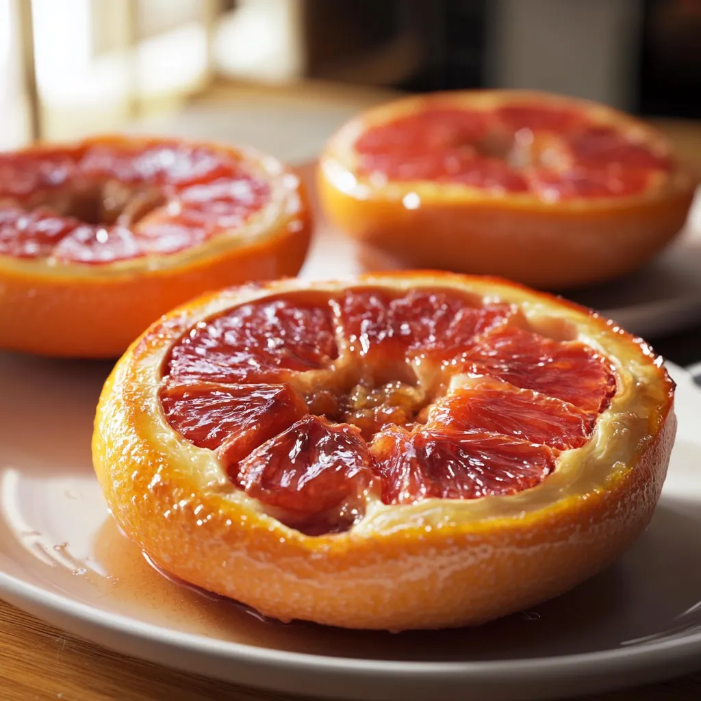 Caramelized baked grapefruit with a hint of brown sugar and cinnamon, a sweet and tangy breakfast or snack