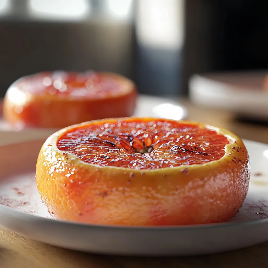 Caramelized baked grapefruit with a hint of brown sugar and cinnamon, a sweet and tangy breakfast or snack