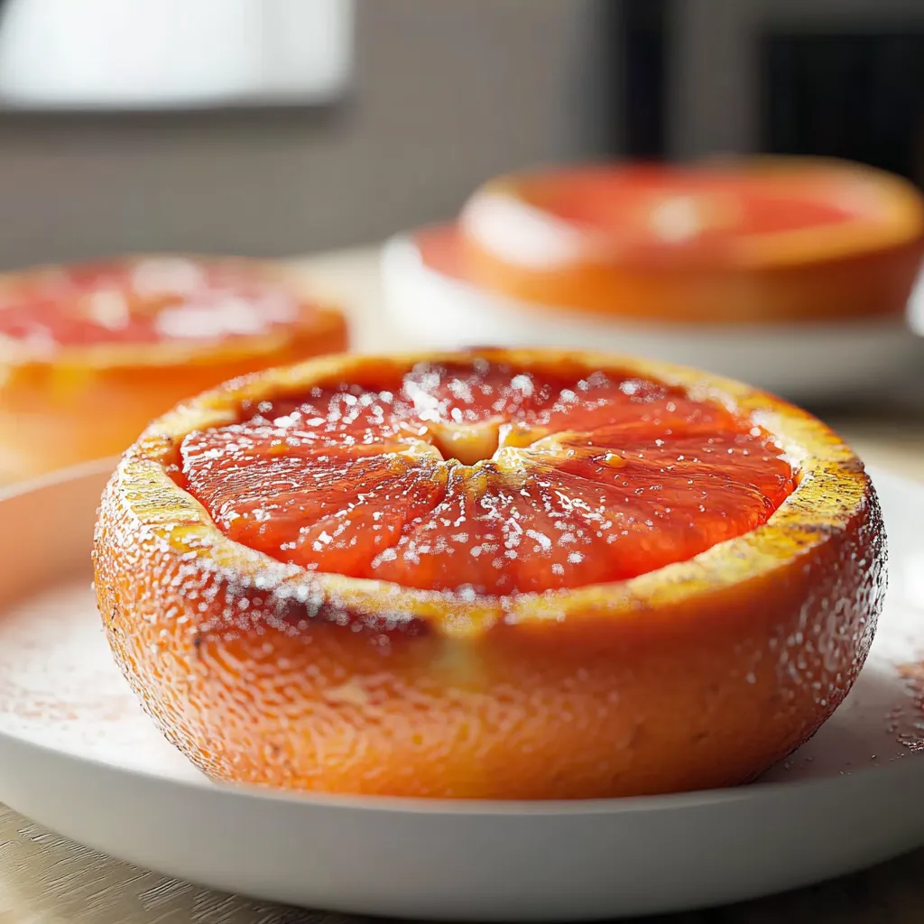 Caramelized baked grapefruit with a hint of brown sugar and cinnamon, a sweet and tangy breakfast or snack