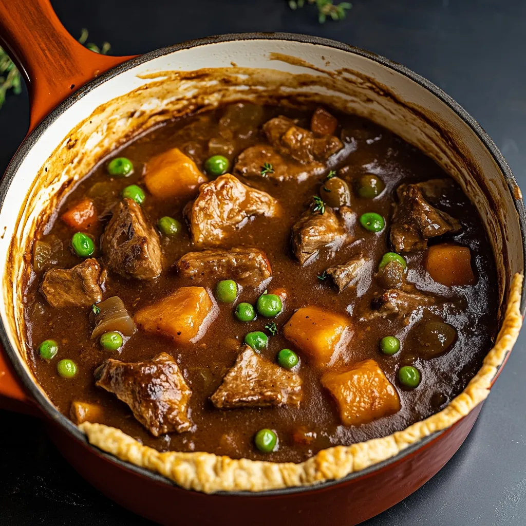 Savory pot pie filled with tender venison, beer gravy, and golden puff pastry.