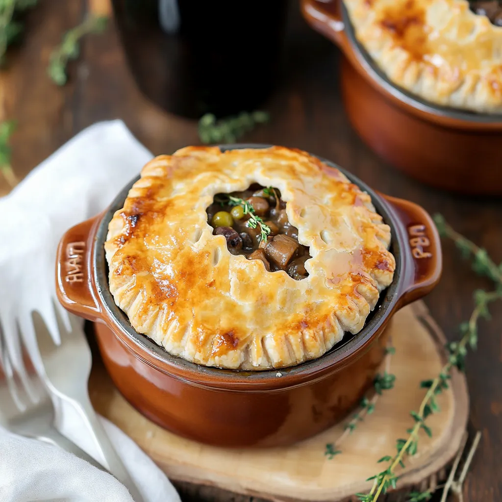 Rich deer and beer pot pie encased in a buttery puff pastry crust, perfect for cozy dinners.