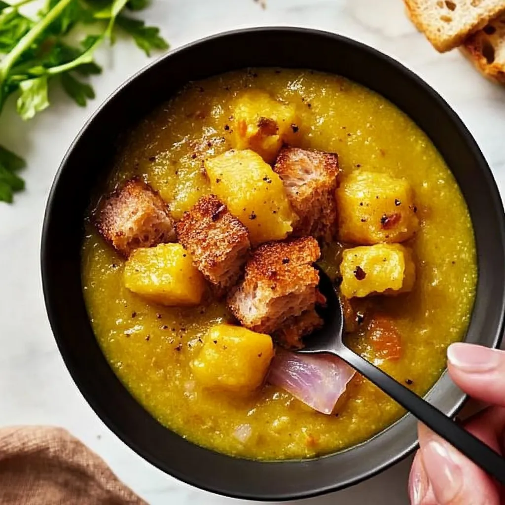 A close-up view of a Split Pea Soup