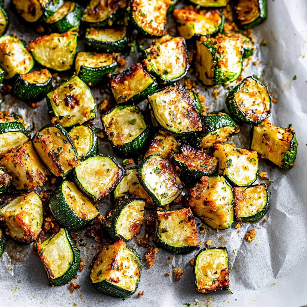 Pieces of zucchini tossed in a light Parmesan