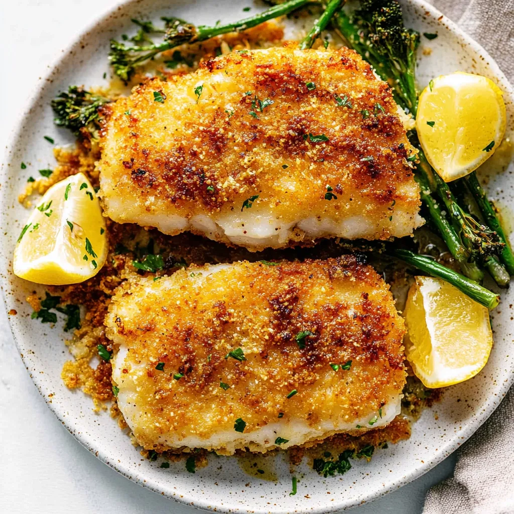 Crispy Parmesan Air Fryer Cod Recipe In A White Plate