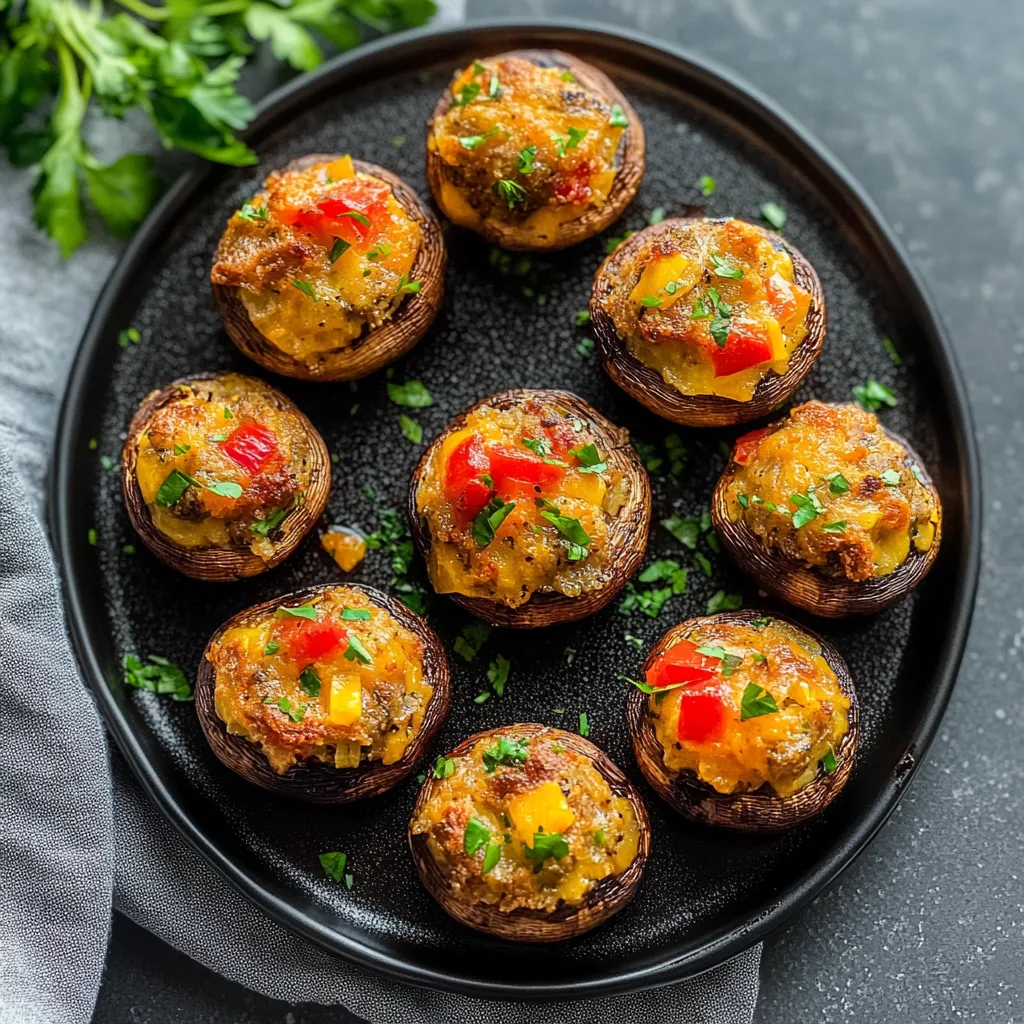 Close-up View of Air Fryer Stuffed Mushrooms Recipe