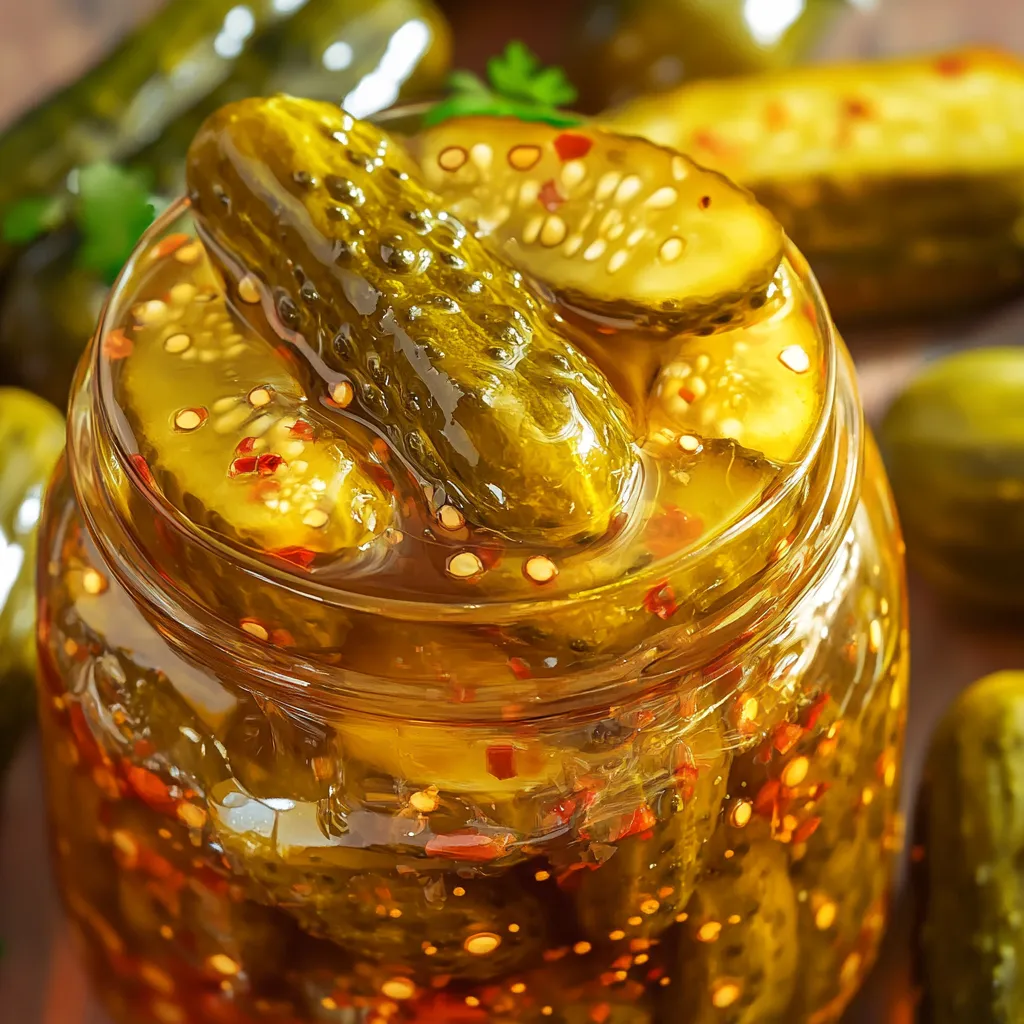 Tangy and spicy sweet heat pickles, a perfect balance of flavor for snacking or sandwiches.