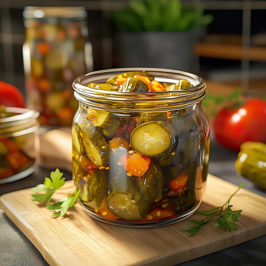 Crispy sweet heat pickles with a kick of spice, ideal for adding zest to any dish.