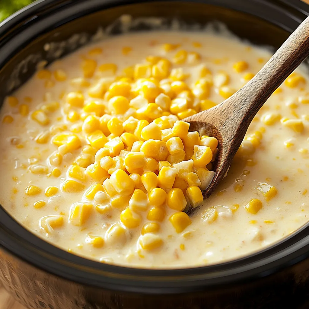 Slow-cooked creamed corn, a buttery and delicious addition to any meal.