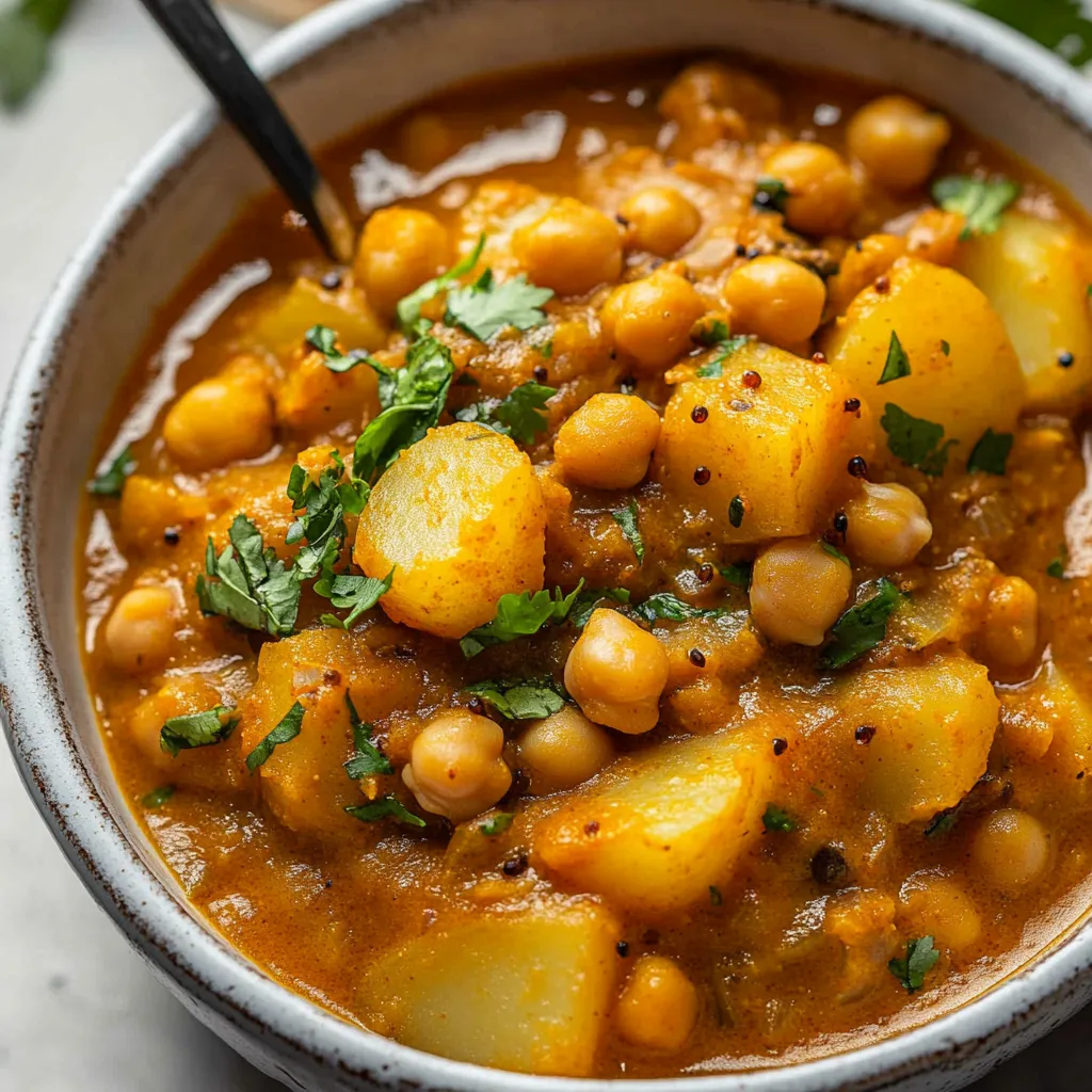 Savory chickpea and potato curry, perfect for a nutritious and satisfying meal.