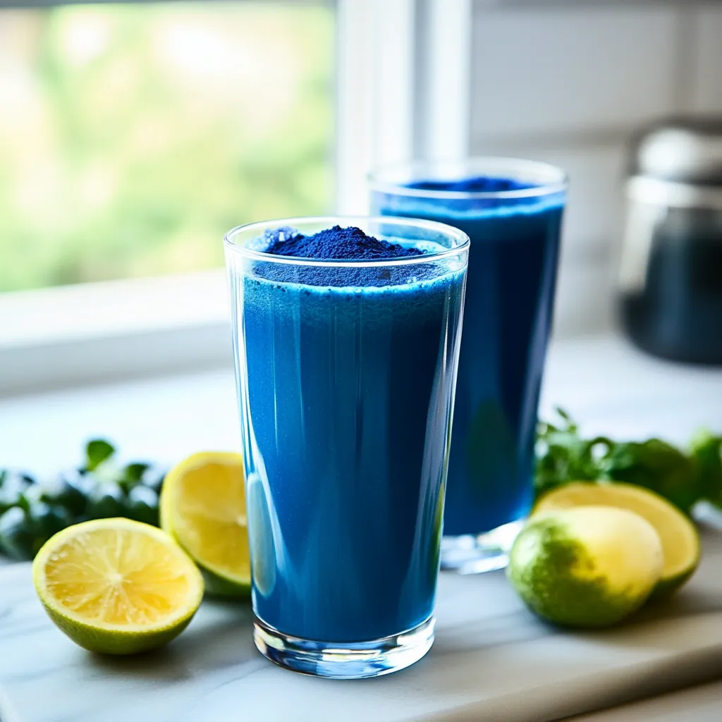 Refreshing blue spirulina juice, a superfood drink for a healthy boost.