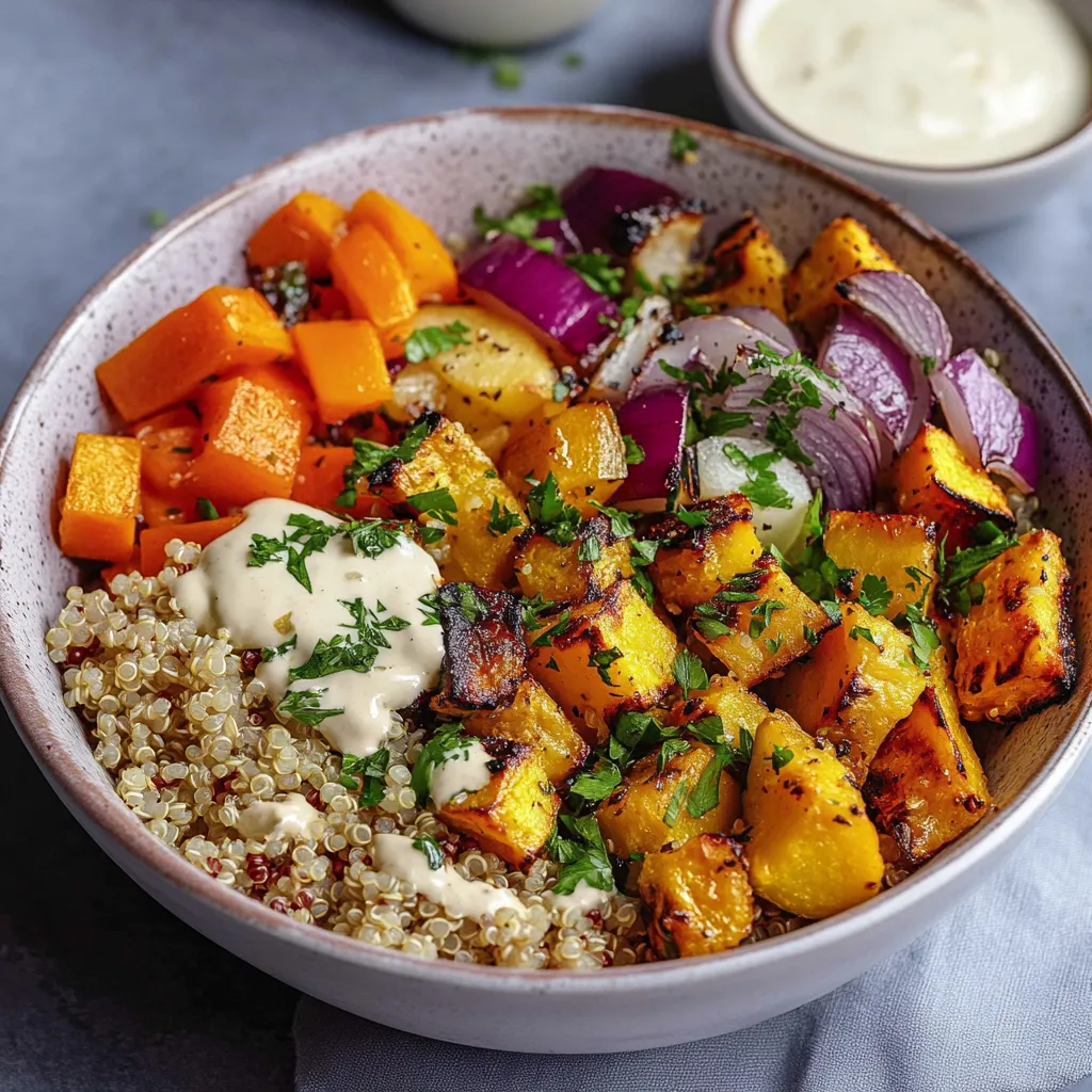 Roasted vegetable quinoa bowl, packed with vibrant flavors and perfect for meal prep.