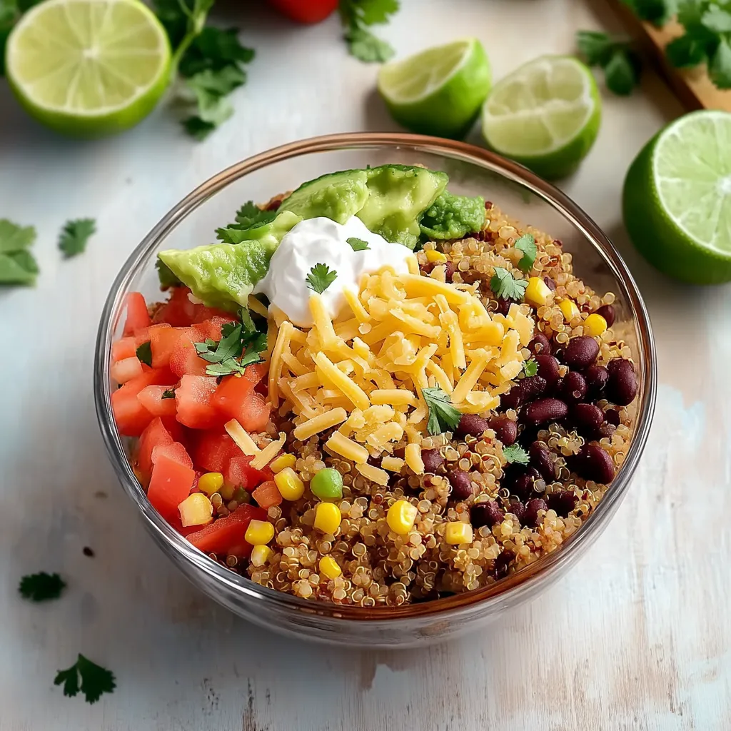 Flavorful quinoa taco bowl with fresh veggies and bold spices, a quick and easy meal.