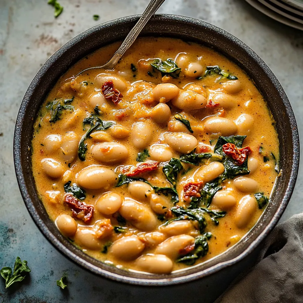 A Bowl of Tuscan Butter Beans with Spinach and Sun-dried Tomato