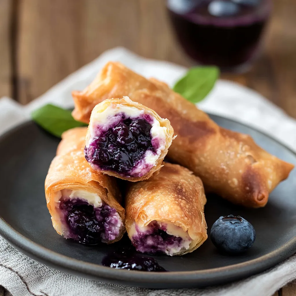 Crispy blueberry cream cheese egg rolls, a sweet and creamy treat for any occasion.