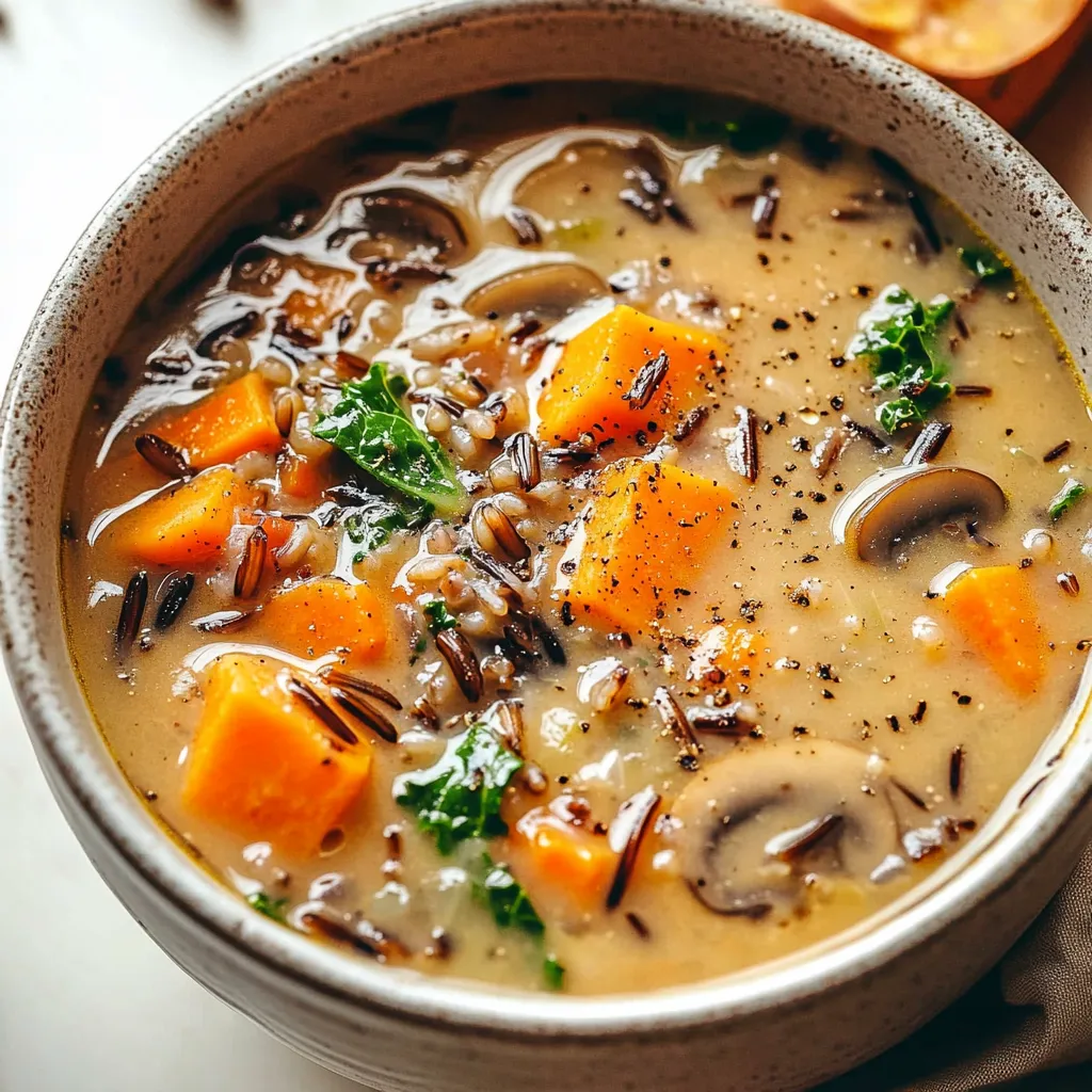 Creamy and comforting autumn wild rice soup, packed with seasonal flavors and hearty ingredients.