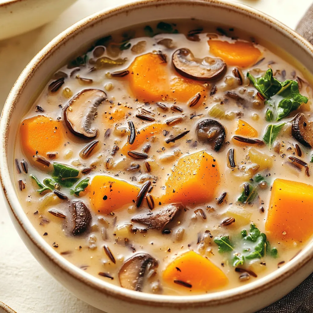 Hearty autumn wild rice soup, a creamy blend of vegetables and grains for a comforting meal.