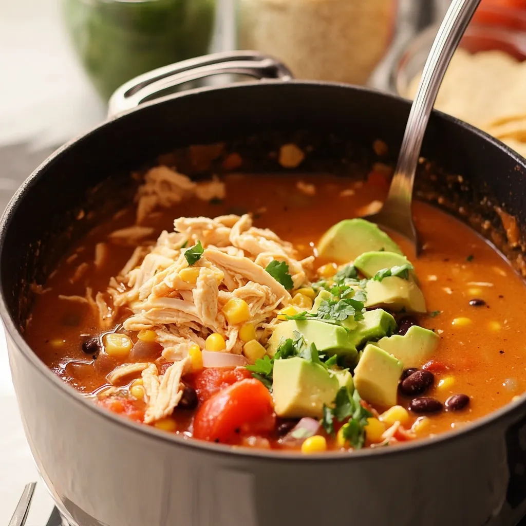 Comforting chicken tortilla soup, a creamy and hearty dish perfect for cold days.