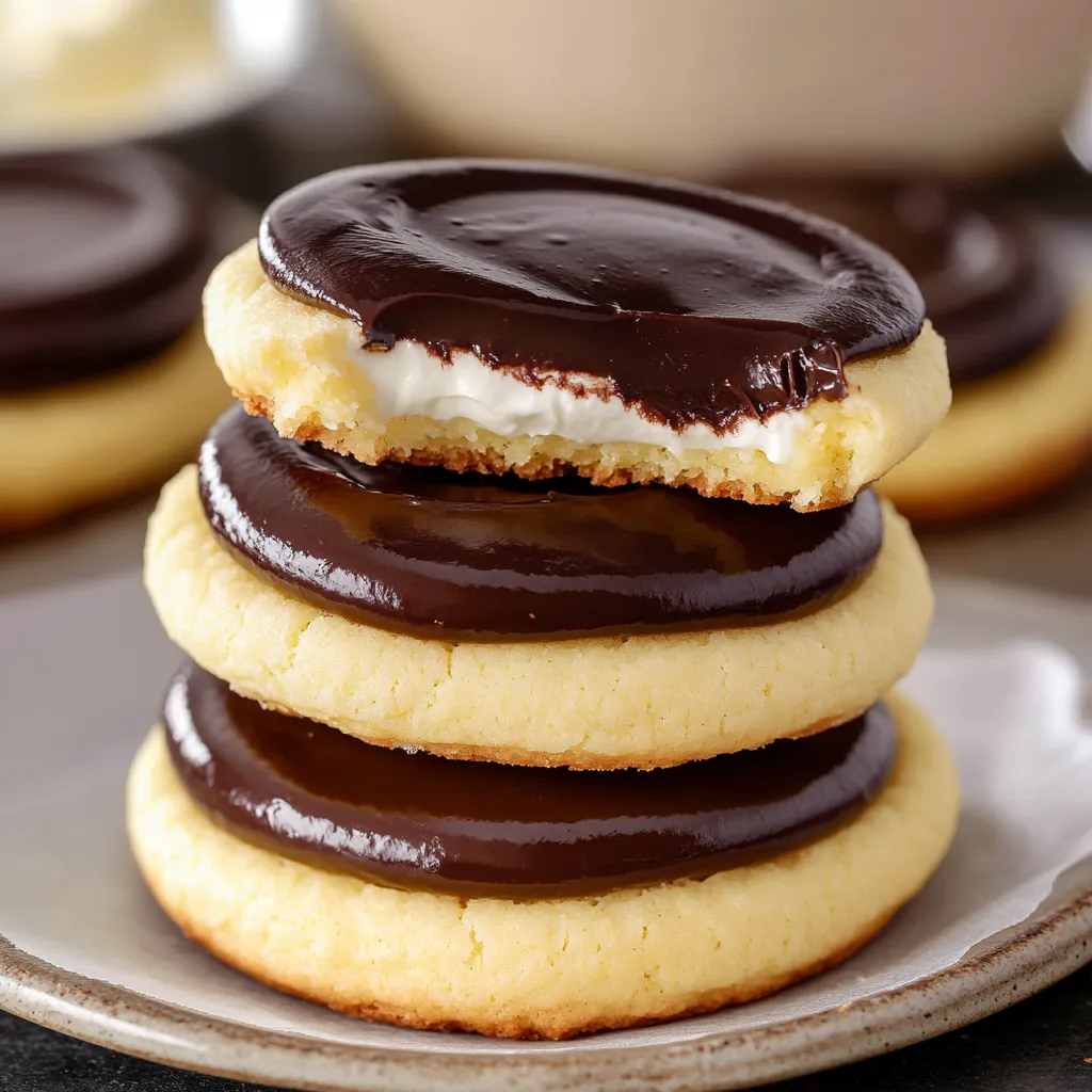 Delicious Boston cream pie cookies, filled with custard and topped with chocolate.