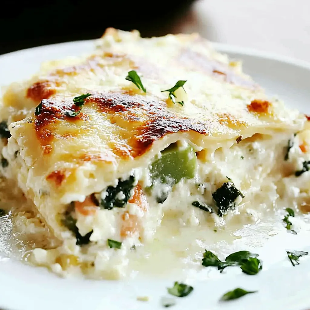 Close-up Vegetable Lasagna with White Sauce