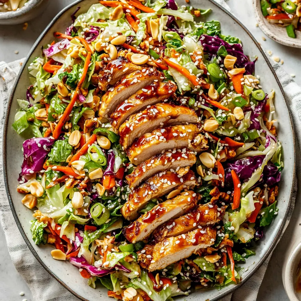 Close-up Sesame Chicken Cabbage Crunch Salad