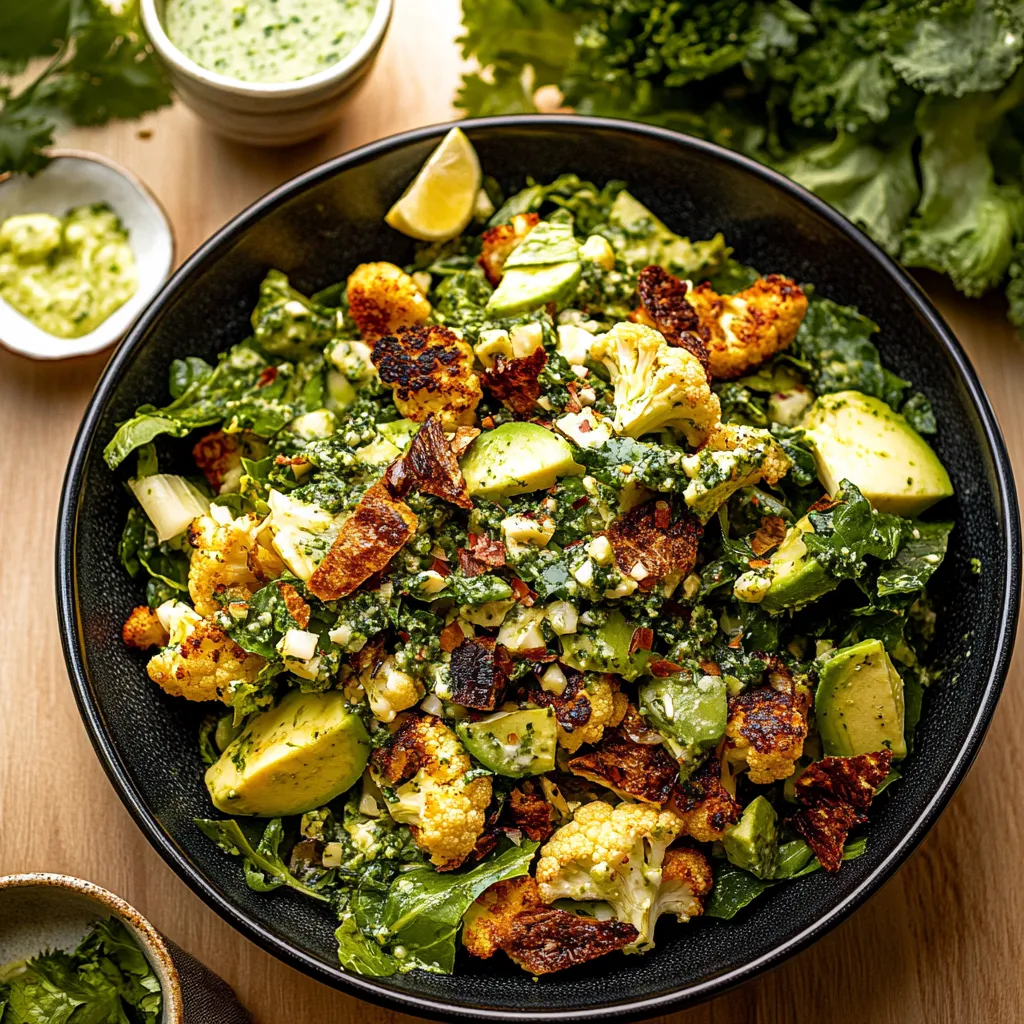 Healthy flavorful Roasted Cauliflower Green Goddess Salad Recipe