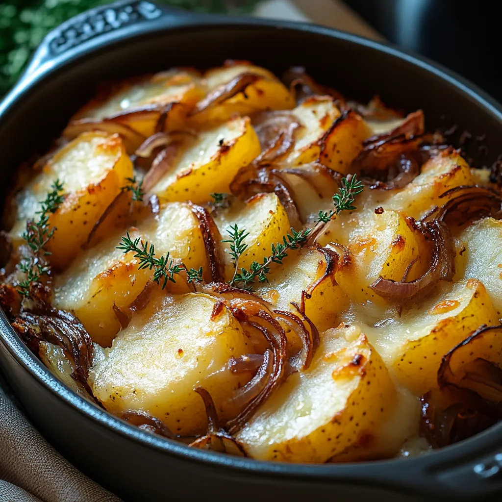 Savory French onion potato bake, a simple and flavorful side dish perfect for any meal.