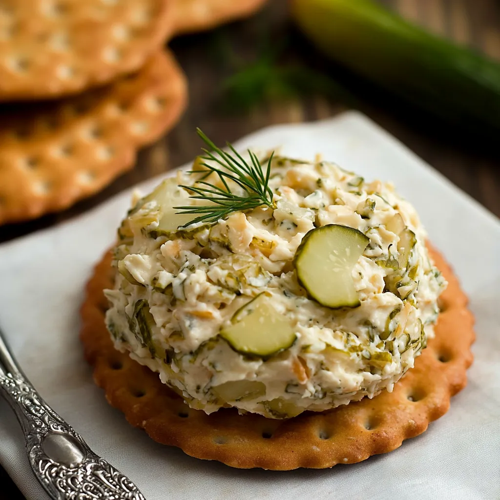 Creamy cheese ball infused with dill pickle flavor, perfect for parties and gatherings.